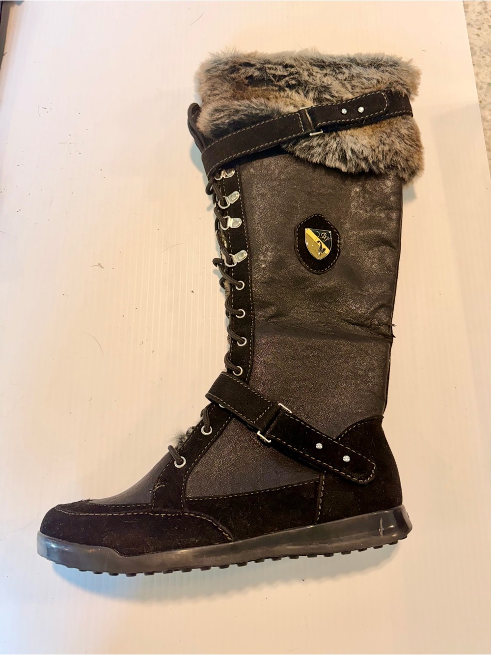 Vintage Baby Phat Y2K Faux Fur Lace-Up Winter Boots Black Women’s - NIB